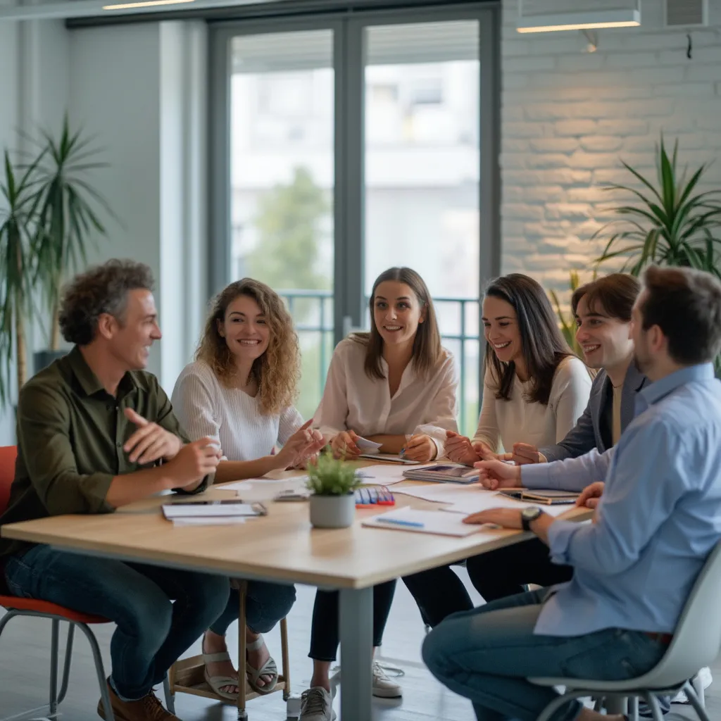 Equipo diverso colaborando en una oficina moderna